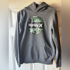 Hurley Gray Hoodie with Green Camo Logo